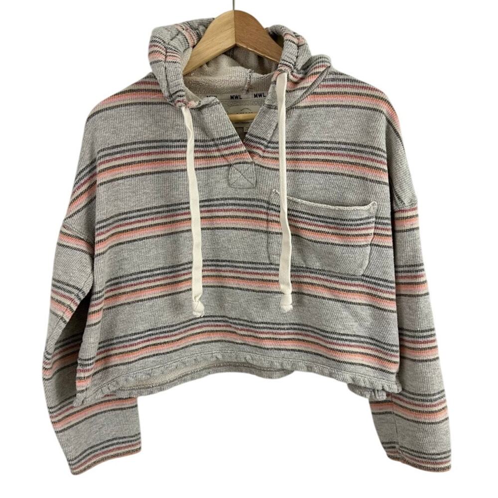 Madewell Popover Hoodie Crop Sweatshirt in Sorrento Stripe Women XS